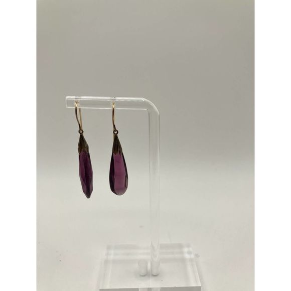 Amethyst Quartz Long Teardrop Dangle Boho 1.75 Inch Earrings! - Picture 5 of 8
